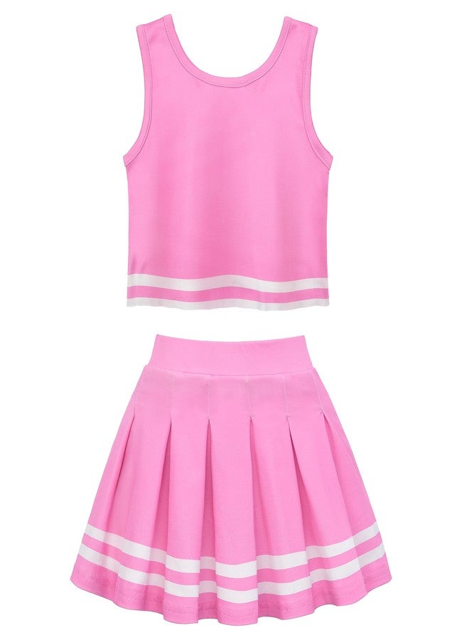 JerrisApparel Cheerleader Costume for Girls Cheer Uniform Dress Up Outfit With Pompoms (Pink, 5-6) - Image 3